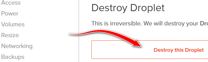 点击 Destroy this Droplet 按钮