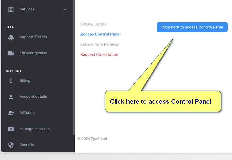 ZgoVPS.com Click here to access Control Panel